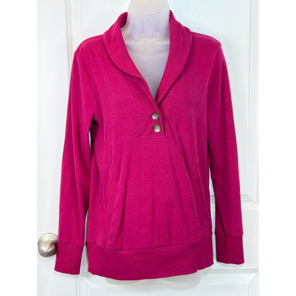 Banana Republic Shawl Collar Pullover Sweatshirt Pink Cotton Blend Women's M